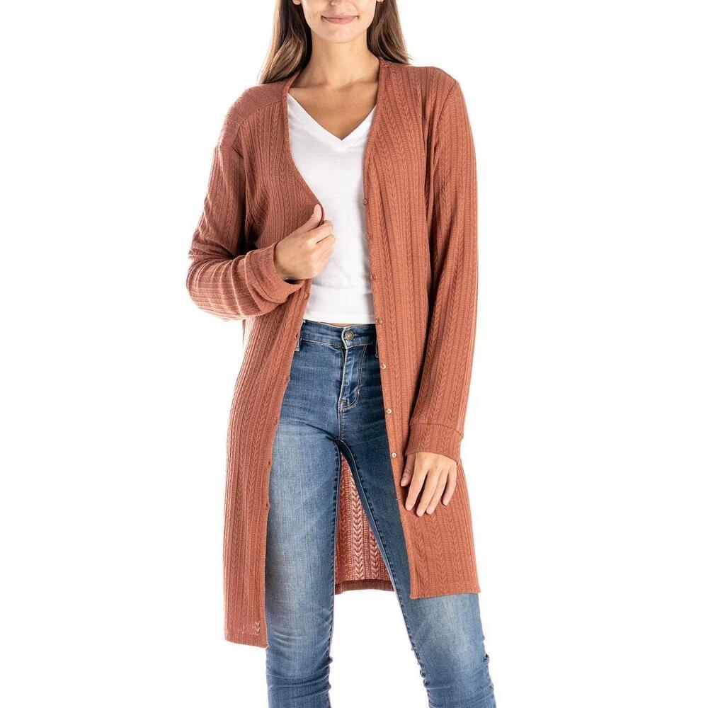 NEW ALLTHREADS women's lakewood pointelle knit cardigan in auburn